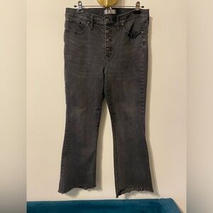 Madewell Cali Denim Boot raw hem kickout crop jeans black button up size 31